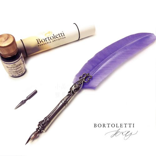 義大利 Bortoletti Set80 羽毛沾水筆+沾水筆尖+10ml沾水筆墨水一瓶 組合（紫丁香）